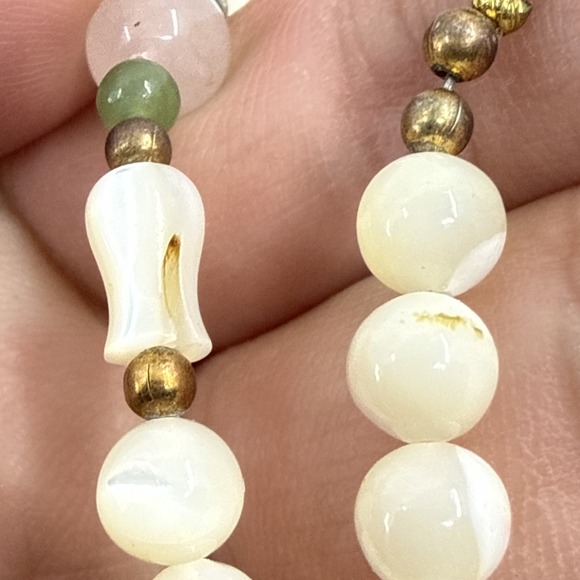 Vtg Rose Quartz & Frosted Glass Necklace Tulip Beads Marbled Barrel Clasp 30" - Picture 5 of 7